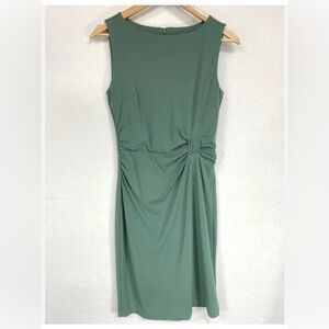 Ann Taylor Sage Green Sleeveless Ruched waist Sheath Midi Dress Spring